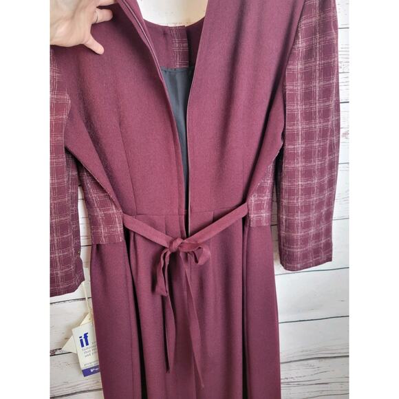 NWT VTG Leslie Belle Pleated Midi Dress Women's Size 10P Purple Plaid Tie Back - Picture 12 of 12